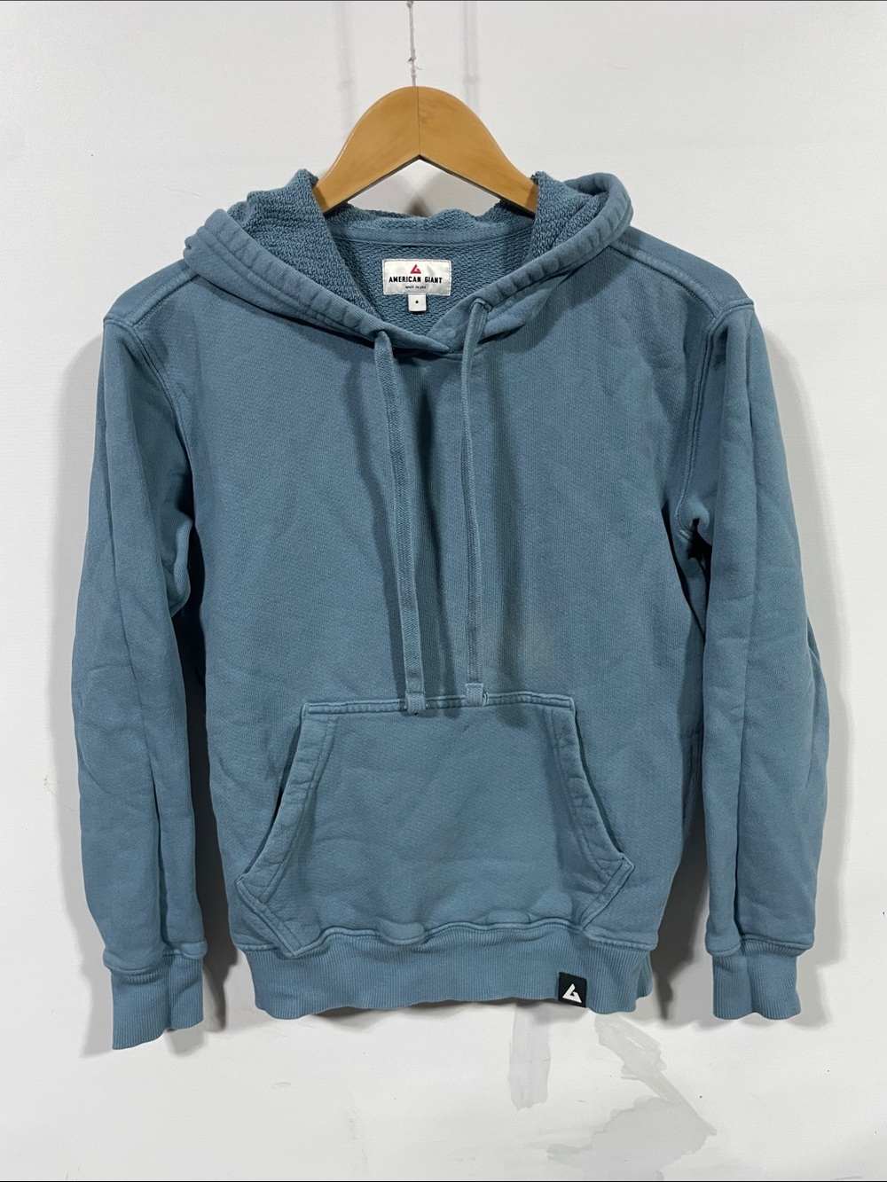 American Giant Dusty Blue Pullover Hoodie - Men's Drawstring Sweatshirt